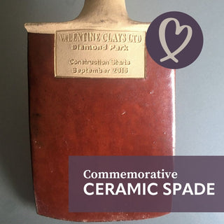 Commemorative Ceramic Spade created to signify start of building works at Valentine Clays new HQ